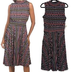 NEW Nanette Lepore Polka Dot Accordion Pleated Mock Neck Party Cocktail Dress